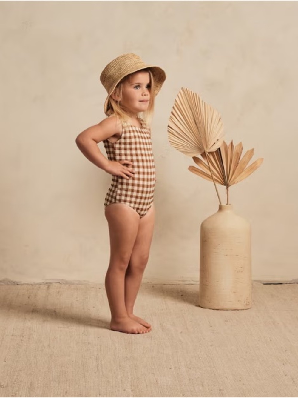 Rylee + Cru Baby Moxie One Piece Swimsuit Brown/Cream Gingham 6-12M